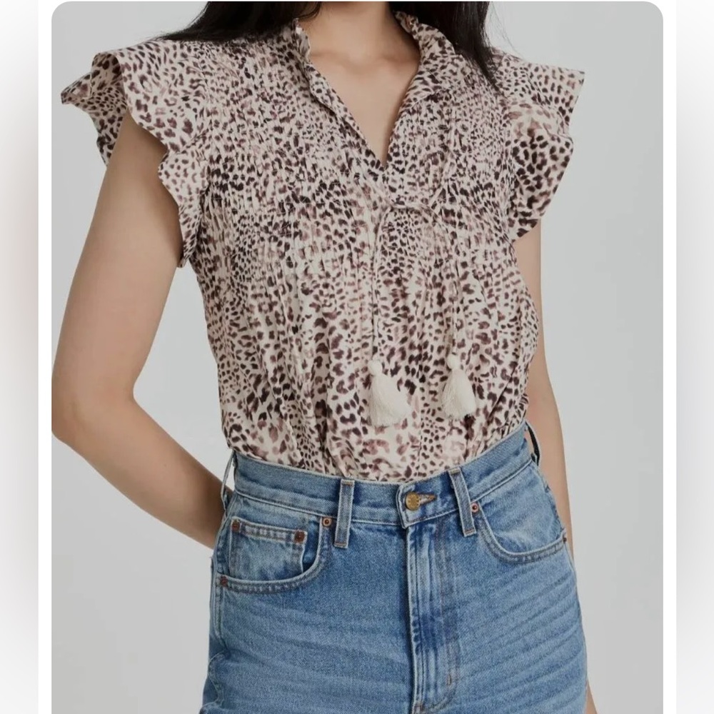 Sea New York Calla Cheetah Flutter Sleeve Top Size 8